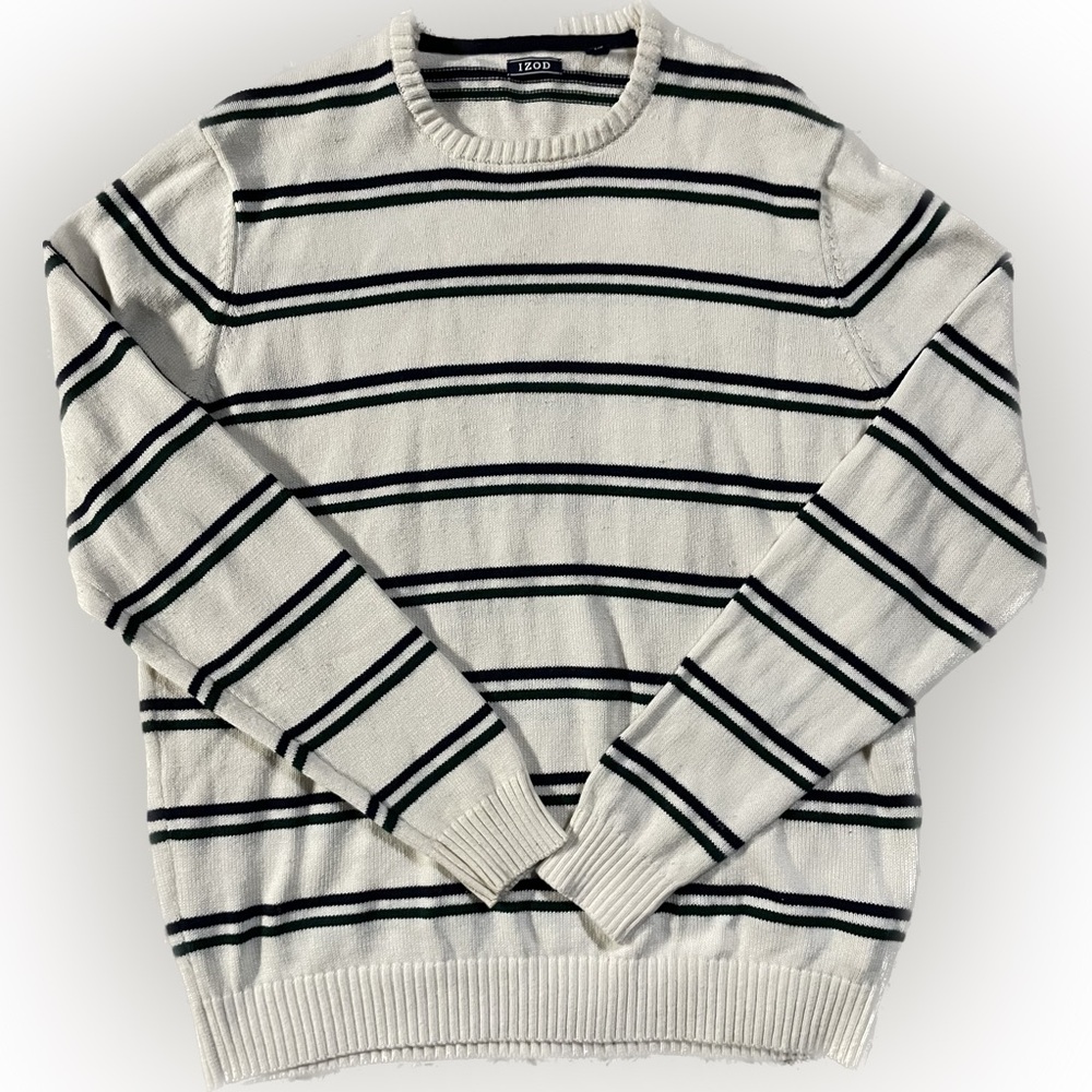 Izod Sweater Men’s Size Large Crewneck Striped Cotton Blend